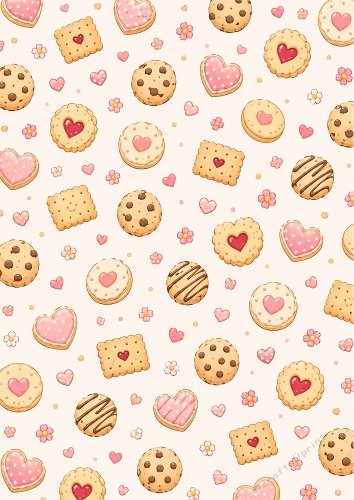 Biscuits And Hearts Seamless Pattern Background