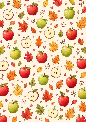 Apples And Autumn Leaves Seamless Pattern Background