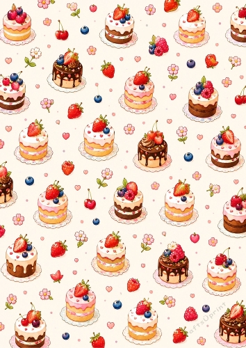 Tiny Cakes And Berries Seamless Pattern Background