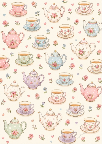 Teacups And Teapots Seamless Pattern Background