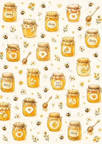 Honey Jars And Bees Seamless Pattern Background