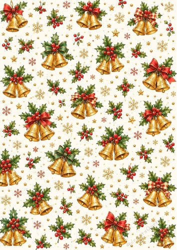 Christmas Bells And Holly A4 Portrait Pattern Background