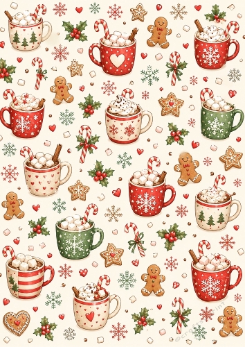 Cosy Christmas Cocoa A4 Portrait Pattern Background