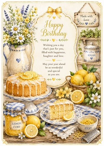 Lemon Drizzle Kitchen Birthday A4 Portrait Topper