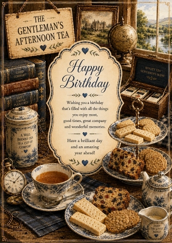 The Gentlemans Afternoon Tea Birthday A4 Portrait Topper.
