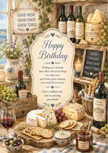 The Farmhouse Cheese And Wine Cellar  Birthday A4 Portrait Topper.