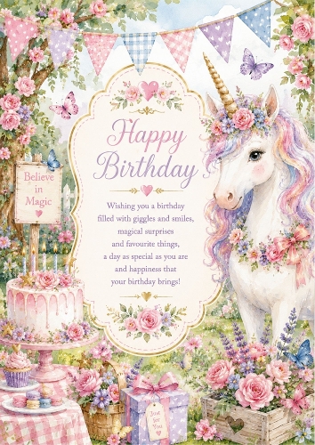The Unicorn Birthday Garden Birthday A4 Portrait Topper.
