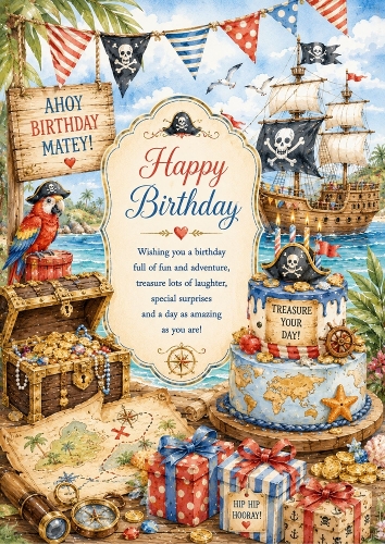 The Pirate Birthday Treasure Birthday A4 Portrait Topper.