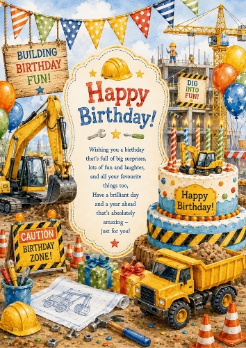 The Construction Birthday - Birthday A4 Portrait Topper.