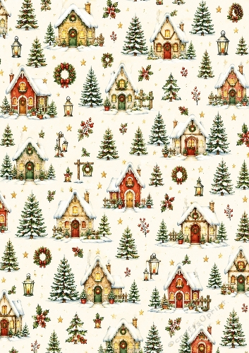 Little Christmas Cottages A4 Portrait Seamless Pattern Background