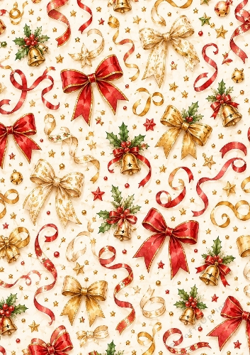 Christmas Ribbons And Bows A4 Portrait Seamless Pattern Background