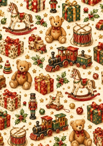 Christmas Toys A4 Portrait Seamless Pattern Background