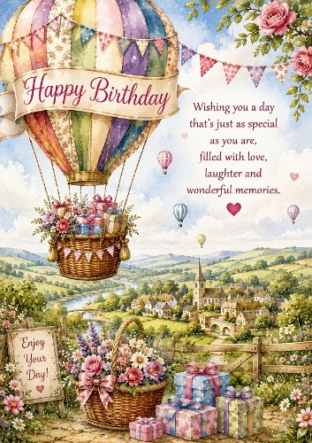 Hot Air Balloon Birthday A4 Portrait Birthday Topper