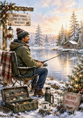 The Christmas Fishing Trip A4 Portrait Christmas Topper