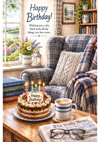 Cosy Reading Birthday A4 Portrait Topper