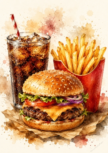 Cola, Burger and Fries A4 Portrait Topper