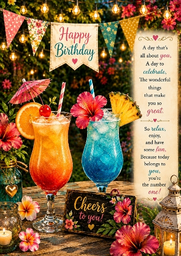 Tropical Cocktails Birthday A4 Portrait Topper