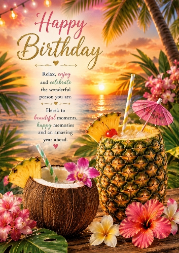 Pineapple And Coconut Cocktail Birthday A4 Portrait Topper