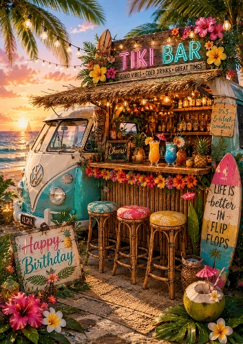 Tiki Bar Birthday A4 Portrait Topper
