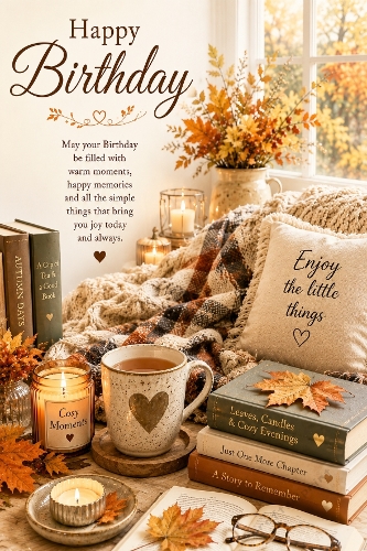 Cosy Autumn Moments Birthday A4 Portrait Topper