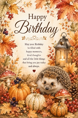 Hedgehog Among The Leaves Birthday A4 Portrait Topper