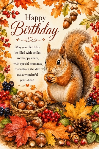 Squirrels Autumt Feast Birthday A4 Portrait Topper