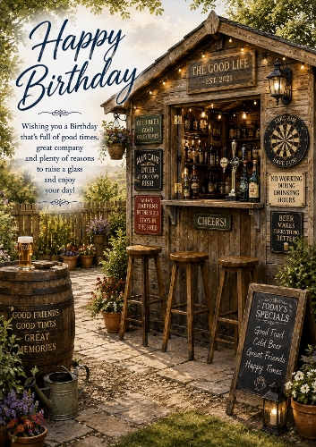 Garden Pub Shed A4 Portrait Birthday Card Topper