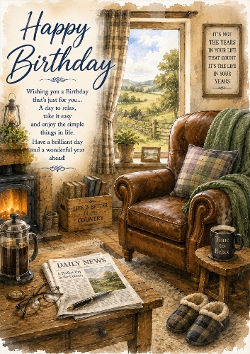 Relaxed Country Home A4 Portrait Birthday Card Topper