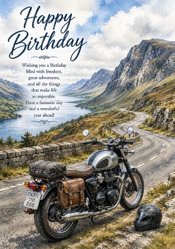 Motorcycle Country Road A4 Portrait Birthday Card Topper