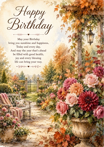 Autumn Garden Birthday A4 Portrait Topper