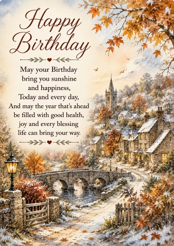 Autumn Snow Village Birthday A4 Portrait Topper