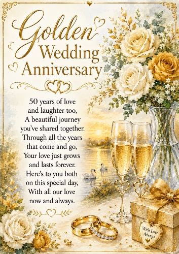 Golden Wedding Anniversary A4 Portrait Topper