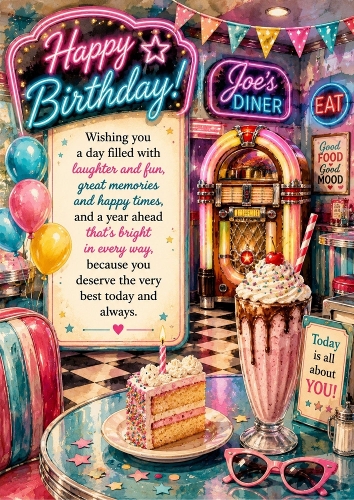 1950s Retro Diner  Birthday A4 Portrait Topper