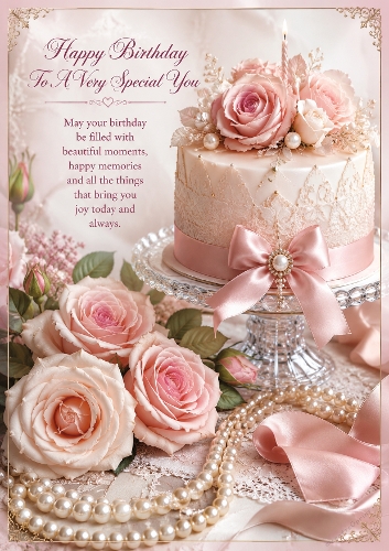 Luxury Rose And Pearl Birthday A4 Portrait Topper