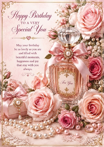 Elegant Perfume And Roses Birthday A4 Portrait Topper