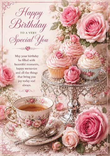 Roses And Afternoon Tea Birthday A4 Portrait Topper