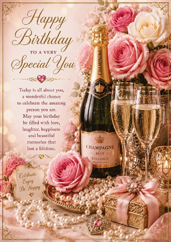 Champagne And Roses Birthday A4 Portrait Topper