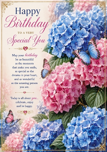 Hydrangea Wishes Birthday A4 Portrait Topper