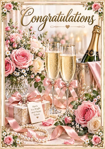 Congratulations – Champagne, Roses & Ribbons  A4 Portrait Card Topper
