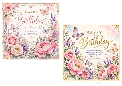 2 X - 5.5 X 5.5 inch Floral Birthday Card Toppers