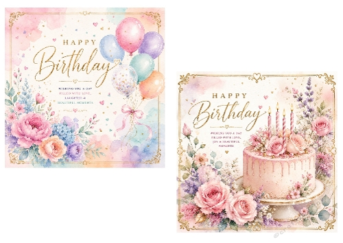 2 X - 5.5 X 5.5 inch Floral Birthday Card Toppers