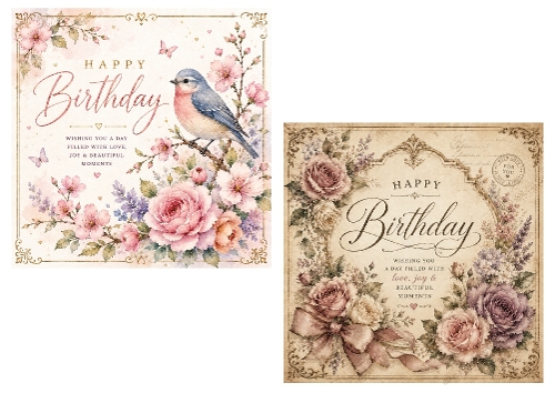 2 X - 5.5 X 5.5 inch Floral Birthday Card Toppers