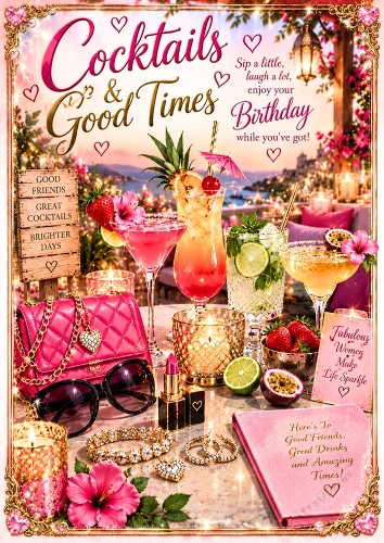 Cocktails And Good Times Birthday A4 Portrait Topper
