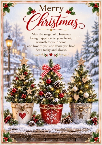Three Little Christmas Trees Christmas A4 Portrait Card Topper