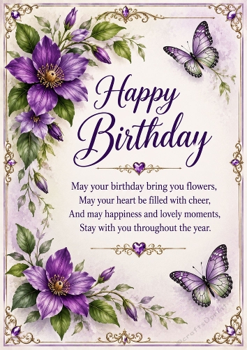 Purple Garden Birthday A4 Portrait Card Topper
