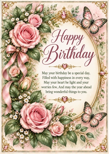 Blush Rose Elegance Birthday  A4 Portrait Card Topper