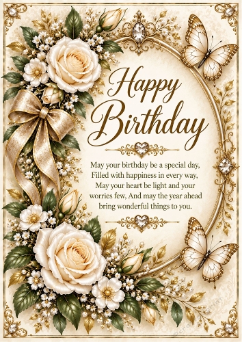 Champagne Rose Elegance Birthday  A4 Portrait Card Topper