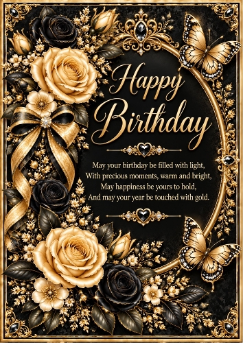 Black And Gold Birthday Glamour Birthday A4 Portrait Card Topper