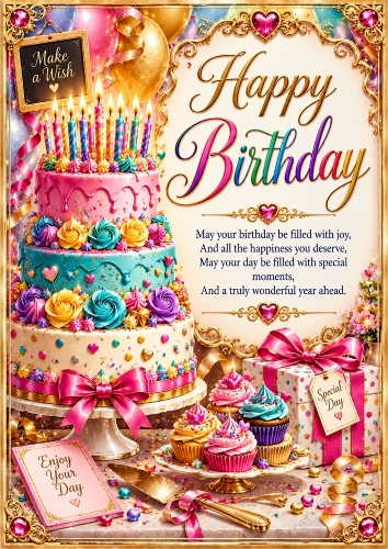 Colourful Birthday Cake Celebration Birthday A4 Portrait Card Topper