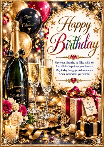 Champagne Birthday Celebration Celebration Birthday A4 Portrait Card Topper